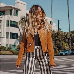 Lulus Faux Suede with Love Tan Suede Moto Jacket Western M